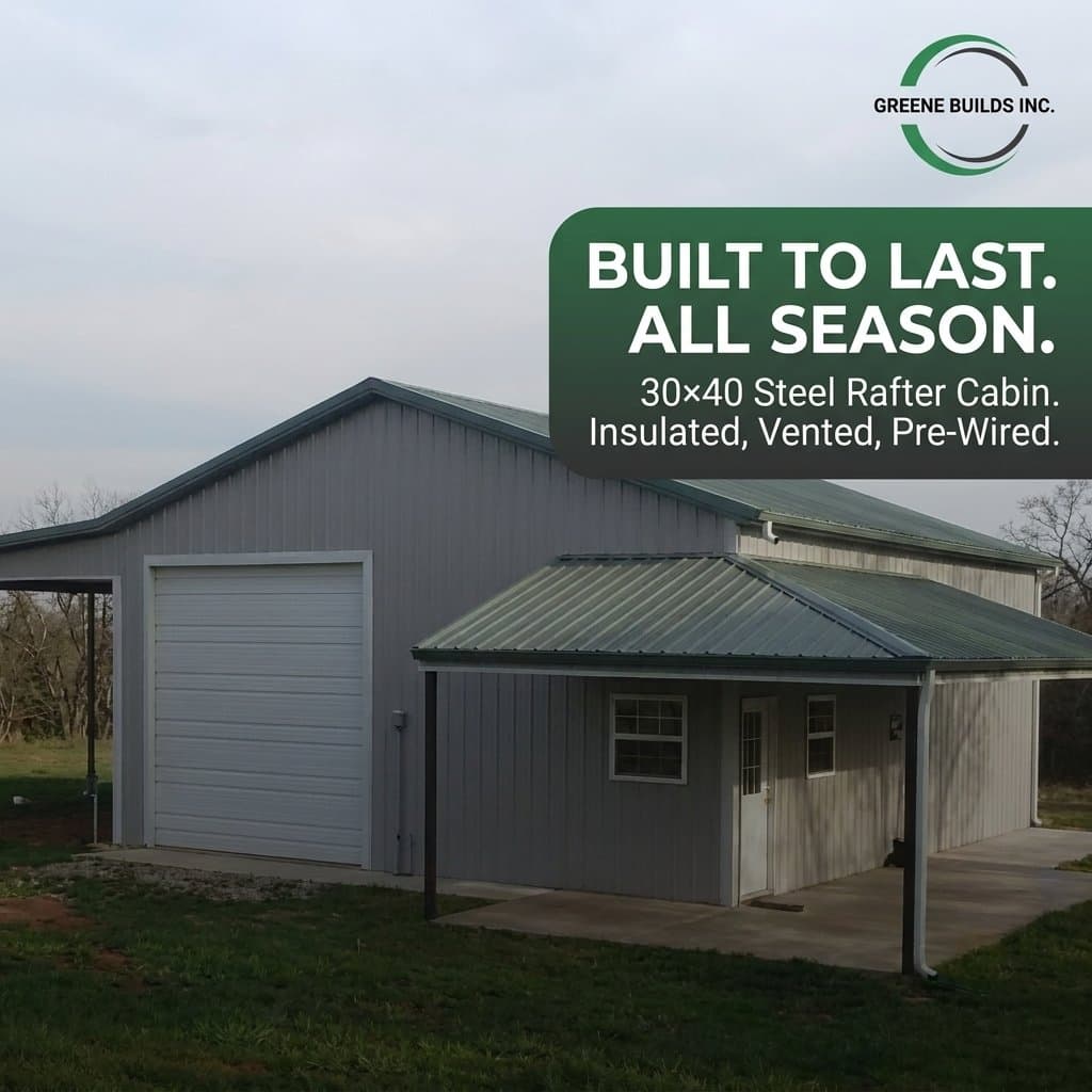 30x40 Steel Rafter Hunting Cabin